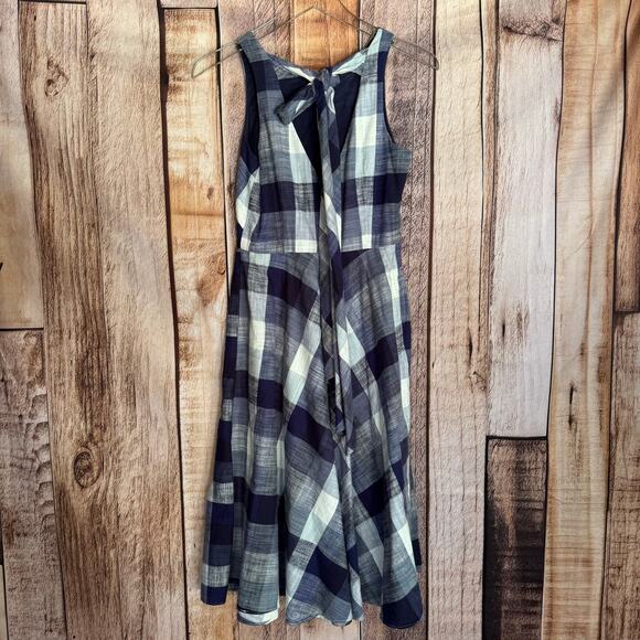 Eliza J Dress Gingham Navy Size 4 Swing Fit and Flare Plaid Checkered Sleeveless - Picture 2 of 7
